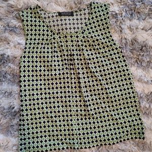 Kasper Sleeveless Top Ladies in Navy Blue, Lime Green & White Design sz.L